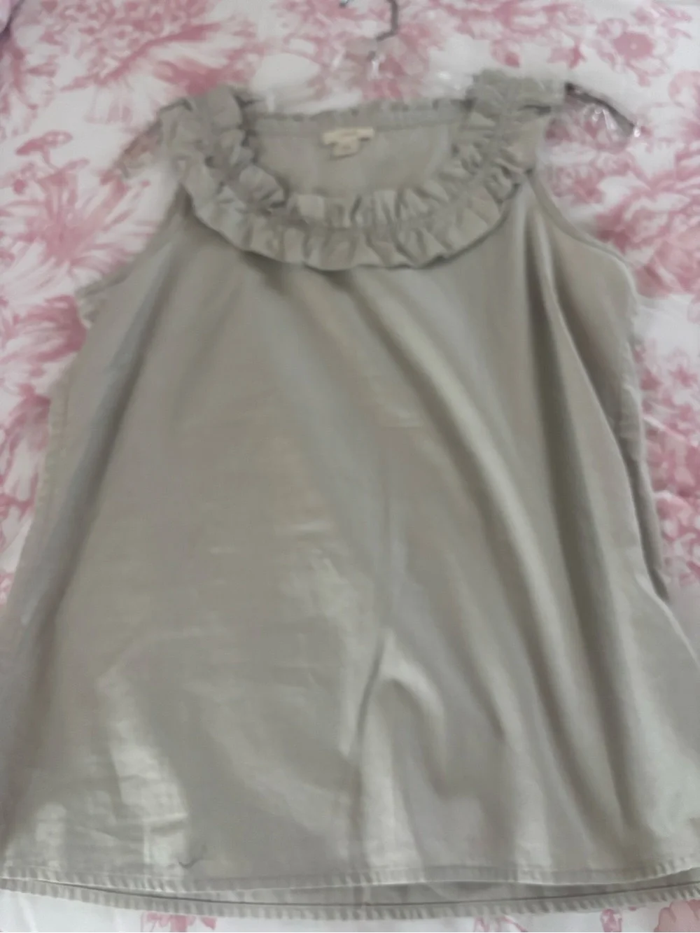 J. Crew Ruffled Neck Blouse in Light Gray